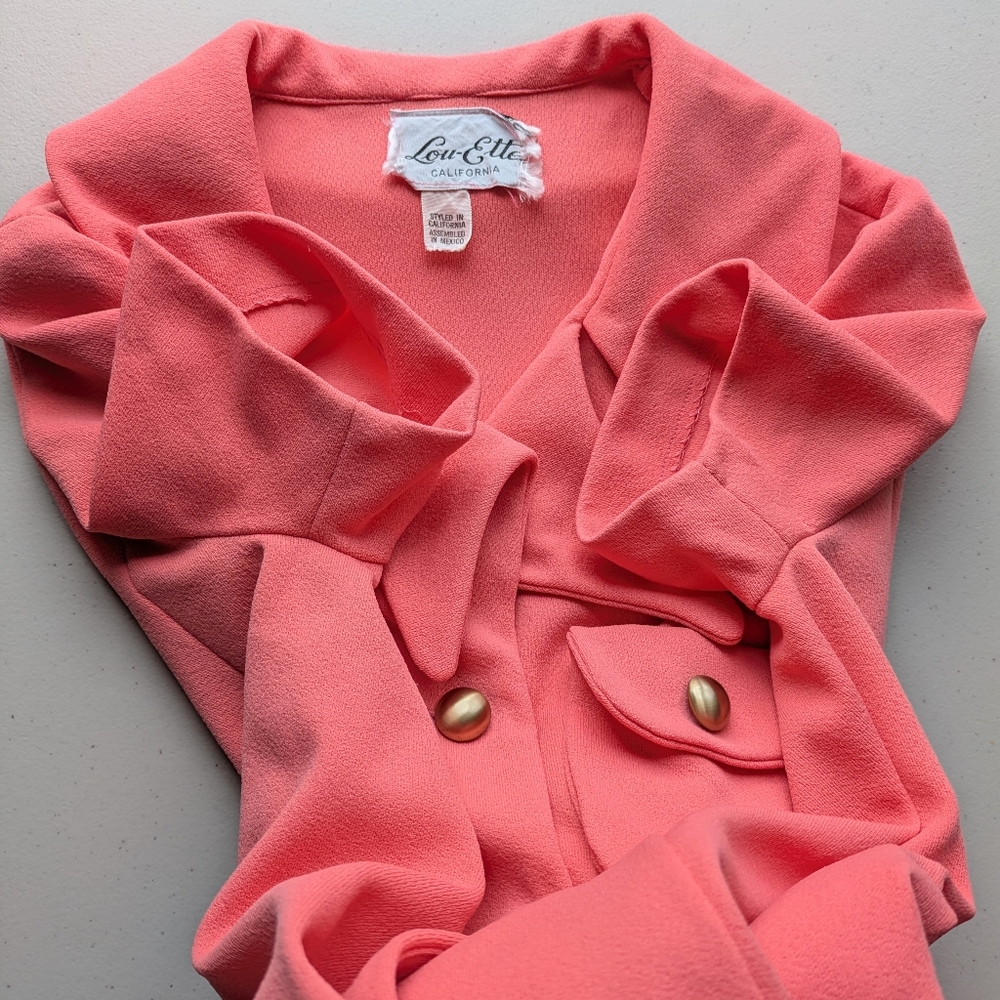 60s Vintage Double Dagger Collar Dress Lou-Ette Coral Above Knee Gogo Mod Twiggy - Picture 12 of 17